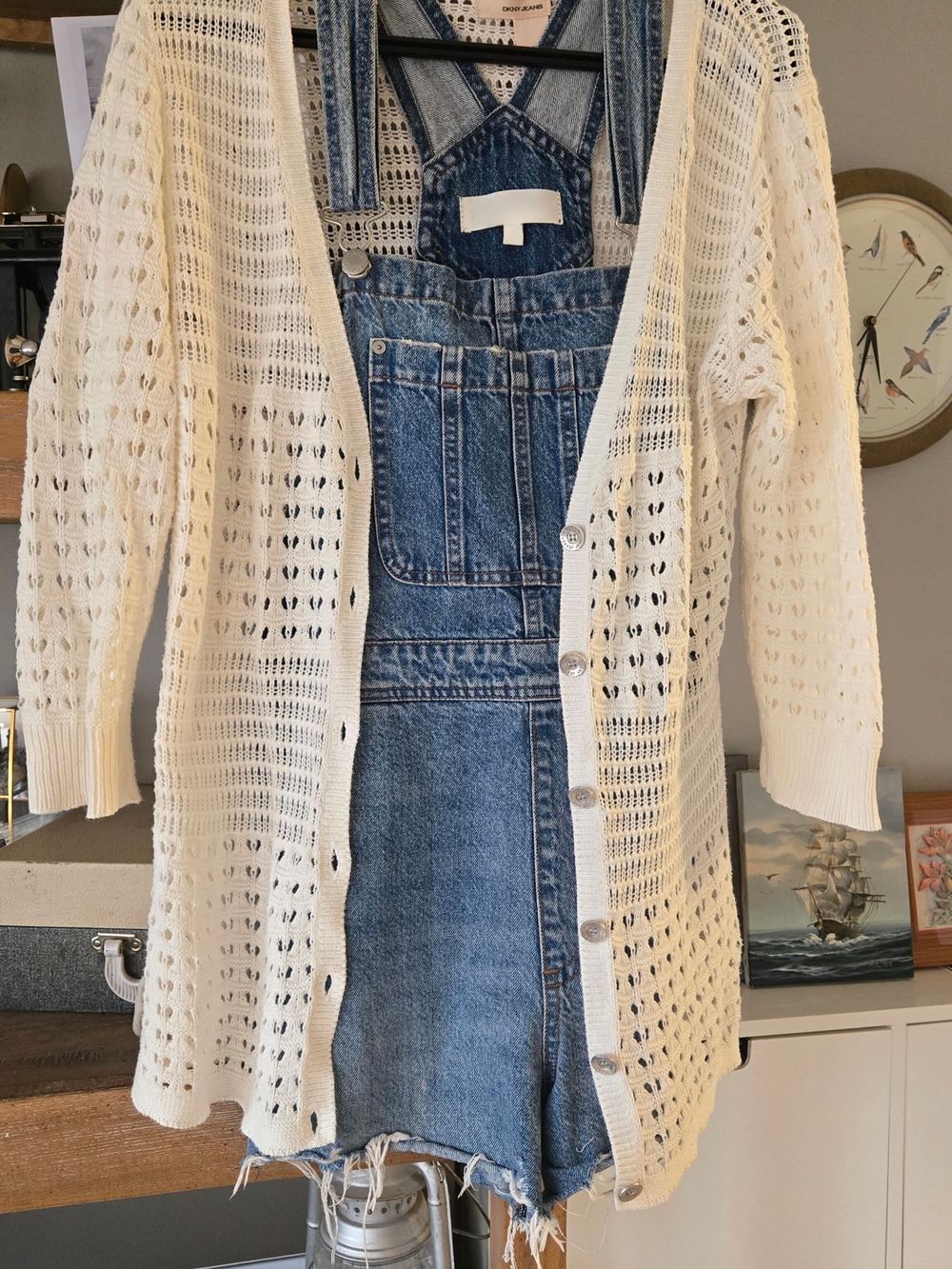 DKNY Cream Open-Knit Button-Front Cardigan